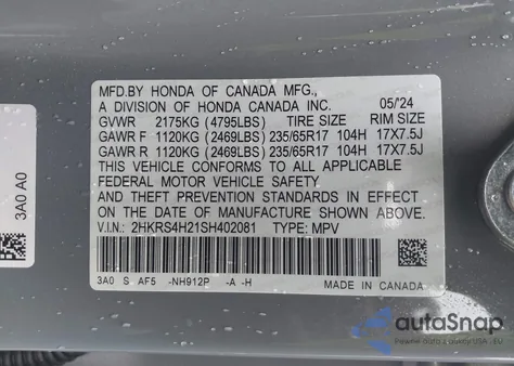 2025 Honda Cr-V Lx Awd из США, поврежденный, VIN 2HKRS4H21SH402081